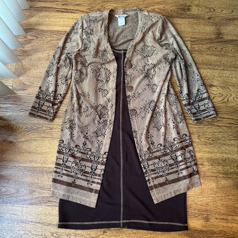 Brown Snake Skin Print Two Piece Nina Piccalino Dress + Overshirt